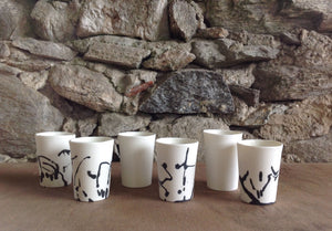 Bicchieri per grappa in porcellana con decori realizzati a mano personalizzabile artigianato ticinese neeDesign